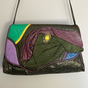 REEM Vintage Genuine Leather Suede 80s Glam Multicolor Large Bag Purse